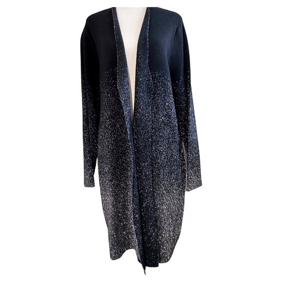 Black Metallic Silver Shimmer Long Cardigan Star Dust Ombre Sparkle - Picture 5 of 13